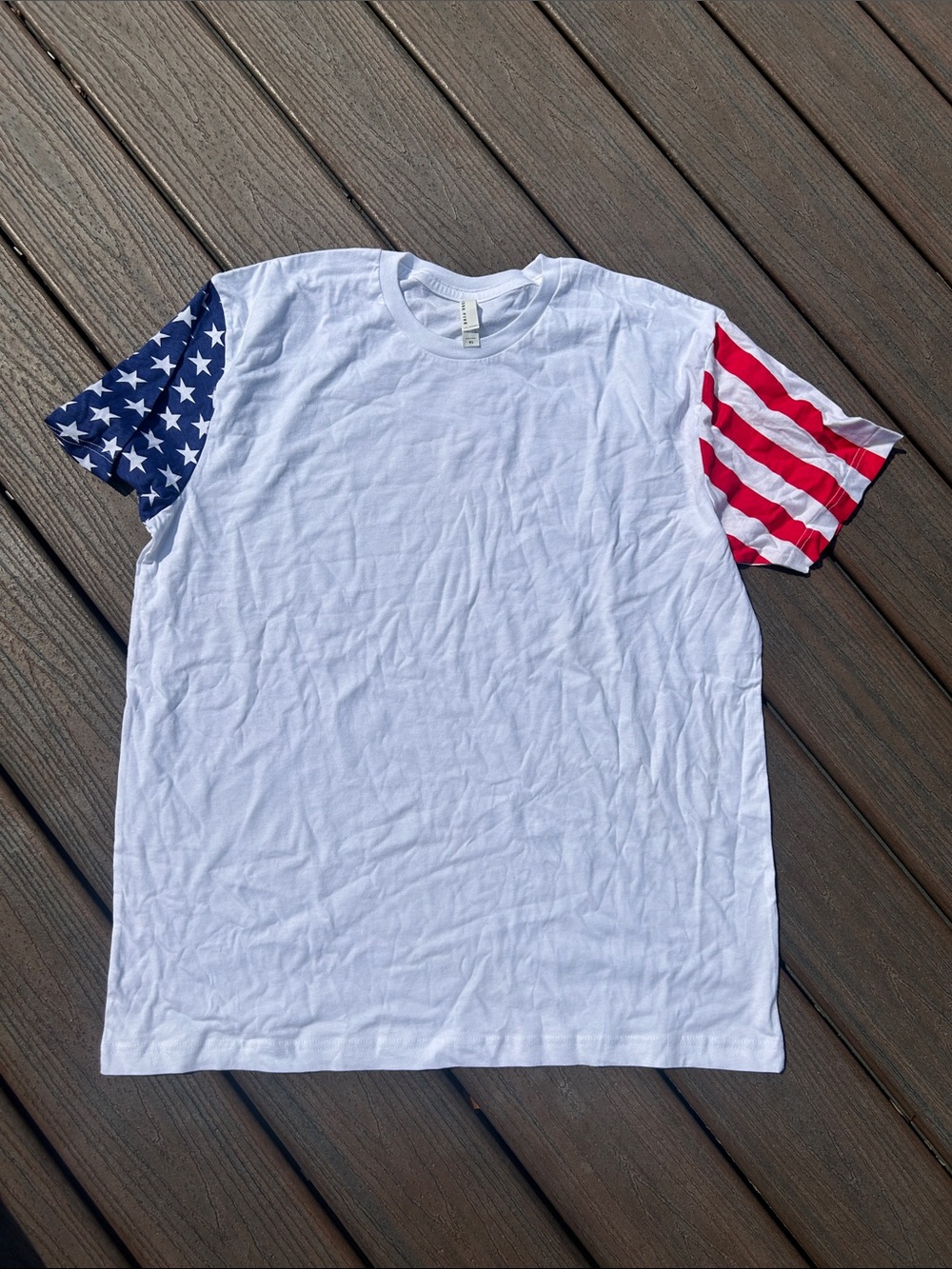 Men's Short-Sleeve White Tee with American Flag Sleeve Accents